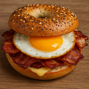 EGG WITH BACON ON A BAGEL
